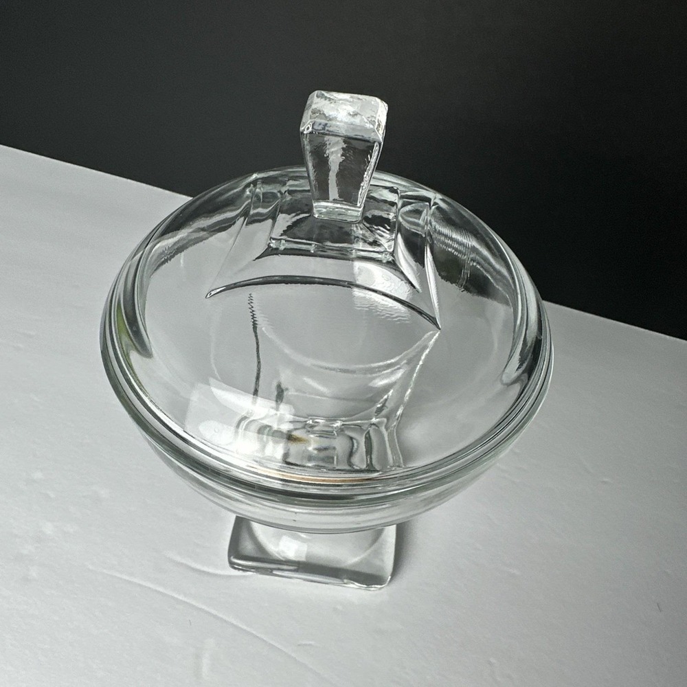 VTG Hazel Atlas Colony Clear Square Footed Glass Candy Dish Preserve Bowl w/ Lid - Picture 16 of 16